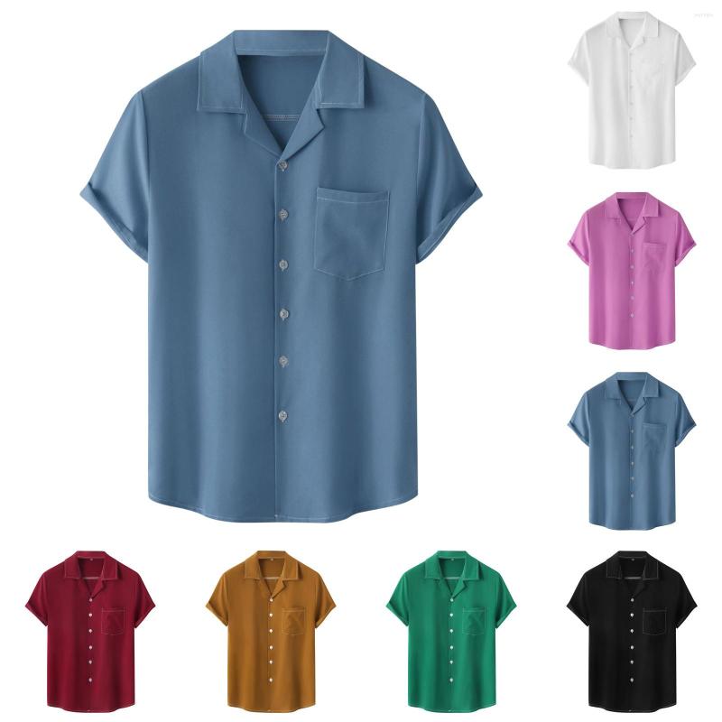 

Men's Casual Shirts Male Summer Hawaii Solid Shirt Short Sleeve Pocket Lapel Collar Button Elegant Flower, Black
