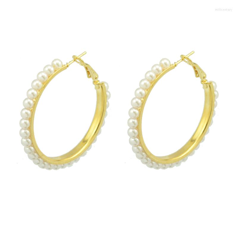 

Hoop Earrings Big Circle Ladies Plastic Beads Gold Plating Round Fashion Jewelry Wholesale Personalized 2022 For Women