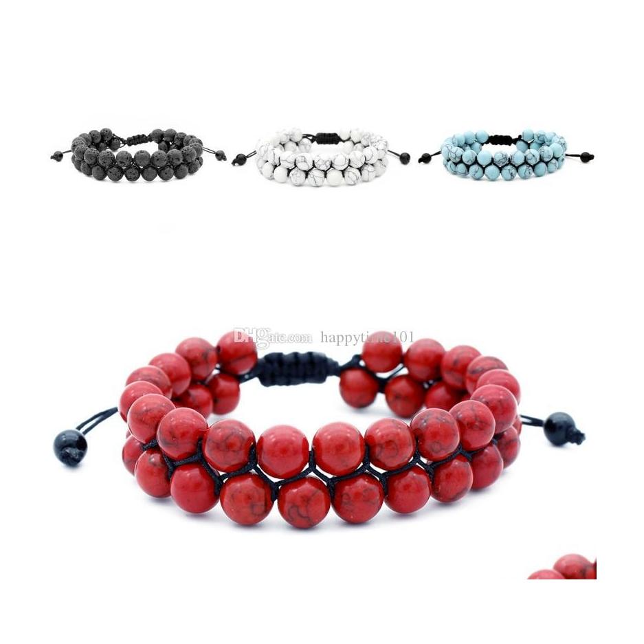 

Beaded 8Mm Yoga Bracelet Volcanic Stone Synthetic Turquoise Woven Rope Double Beaded Couple Jewelry Drop Delivery Bracelets Dhafe