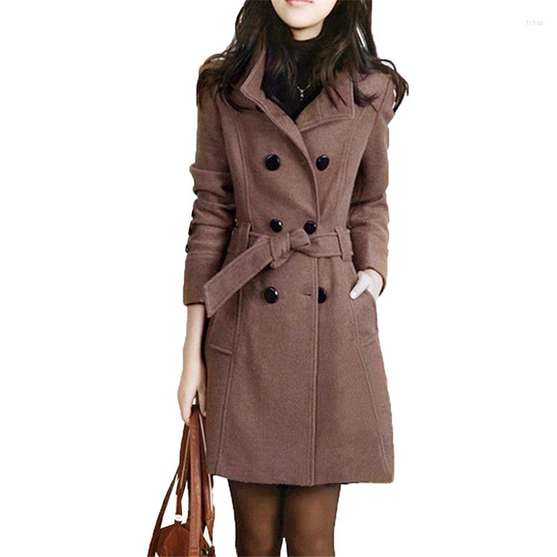 

Women' Wool Blended Woolen Coat Women Jackets 2022 Autumn Winter Female Windbreaker Long Coats Double-breasted Outerwear, Yellow