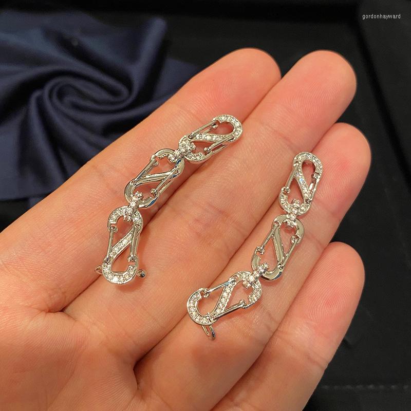 

Dangle Earrings S Letter Chain Ear Clip Retro High Quality For Women Silver Cubic Zircon Tassel Jewelry Wedding Party Gift Korean