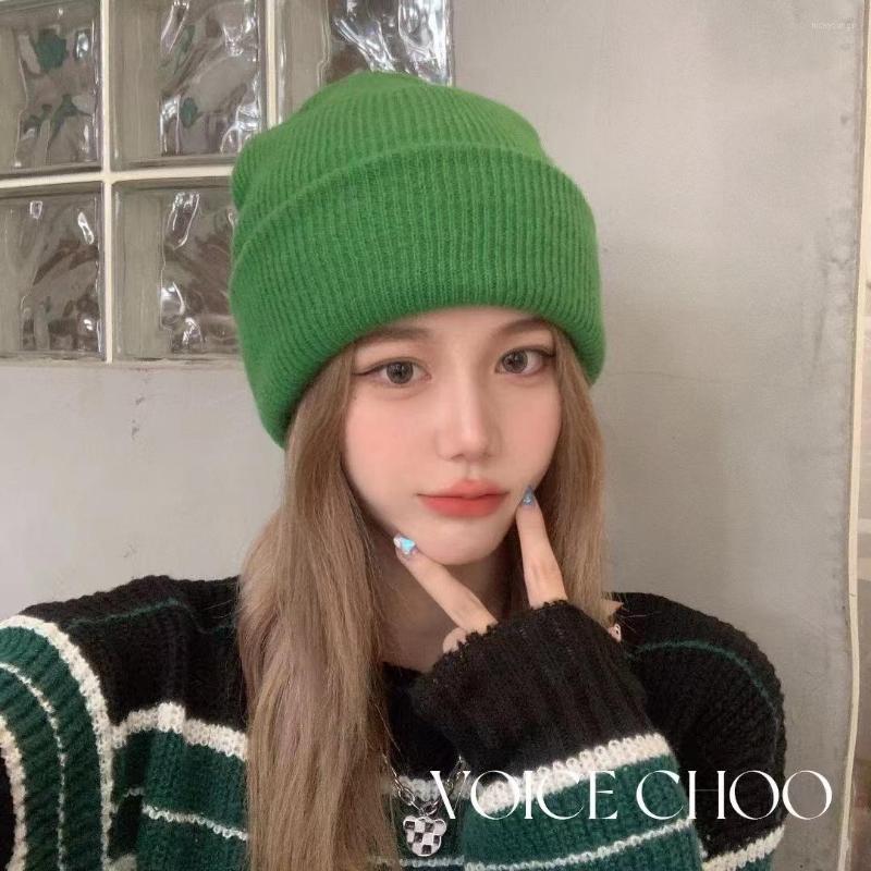 

Berets &Dolphin Korean Simplicity Hat Ins Lovely All-match Colorful Wool Solid Color Winter Autumn Warm Soft Strip Knitted Cap, White