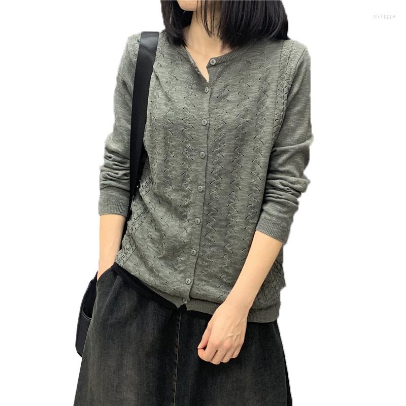 

Women's Knits Fashion Women's Sweater 2022 Spring Autumn Single-breasted Long Sleeve Knitted Sweaters Cardigan Lady Casual Thin Coat, Dark gray