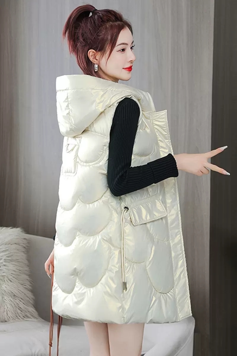 

Women's Vests Women Winter Vests Hooded Long Bright Color Vest Cotton Padded Sleeveless Coat Female Waterproof Thick Waistcoat 221202, Champagne