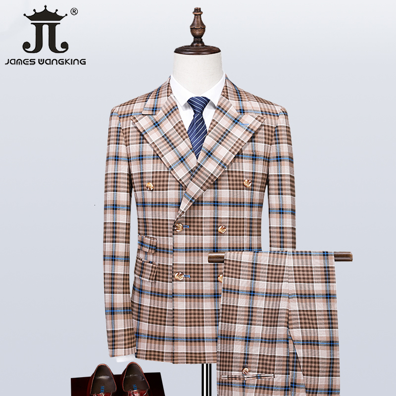 

Men's Suits Blazers 22Colors 5XL Blazer Vest Pants Boutique British Style Mens Suit Plaid Groom Wedding Dress Business Casual Formal 3Pces Set 221201, Blue 2piece no vest