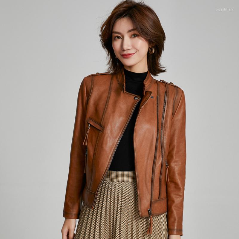 

Women's Leather Short Coat Women Korean Jackets Fashion Jacket Motorcycle Sheepskin Coats Roupas Feminina Zm1450, Black