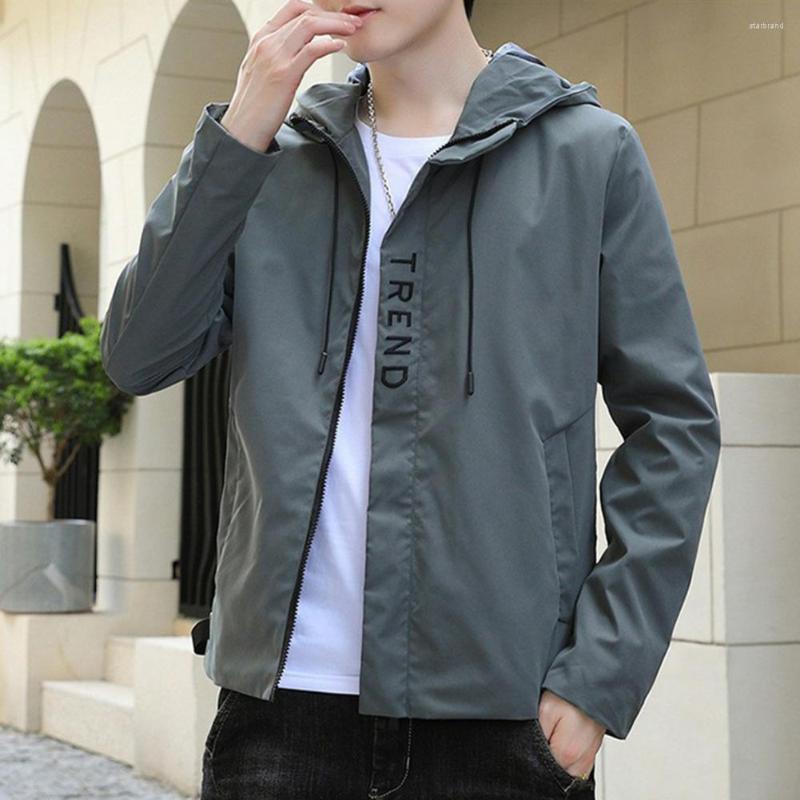 

Men's Jackets Spring Autumn Men Jacket Letter Long Sleeve Hooded Drawstring Zipper Embroidery Coat Streetwear, Green