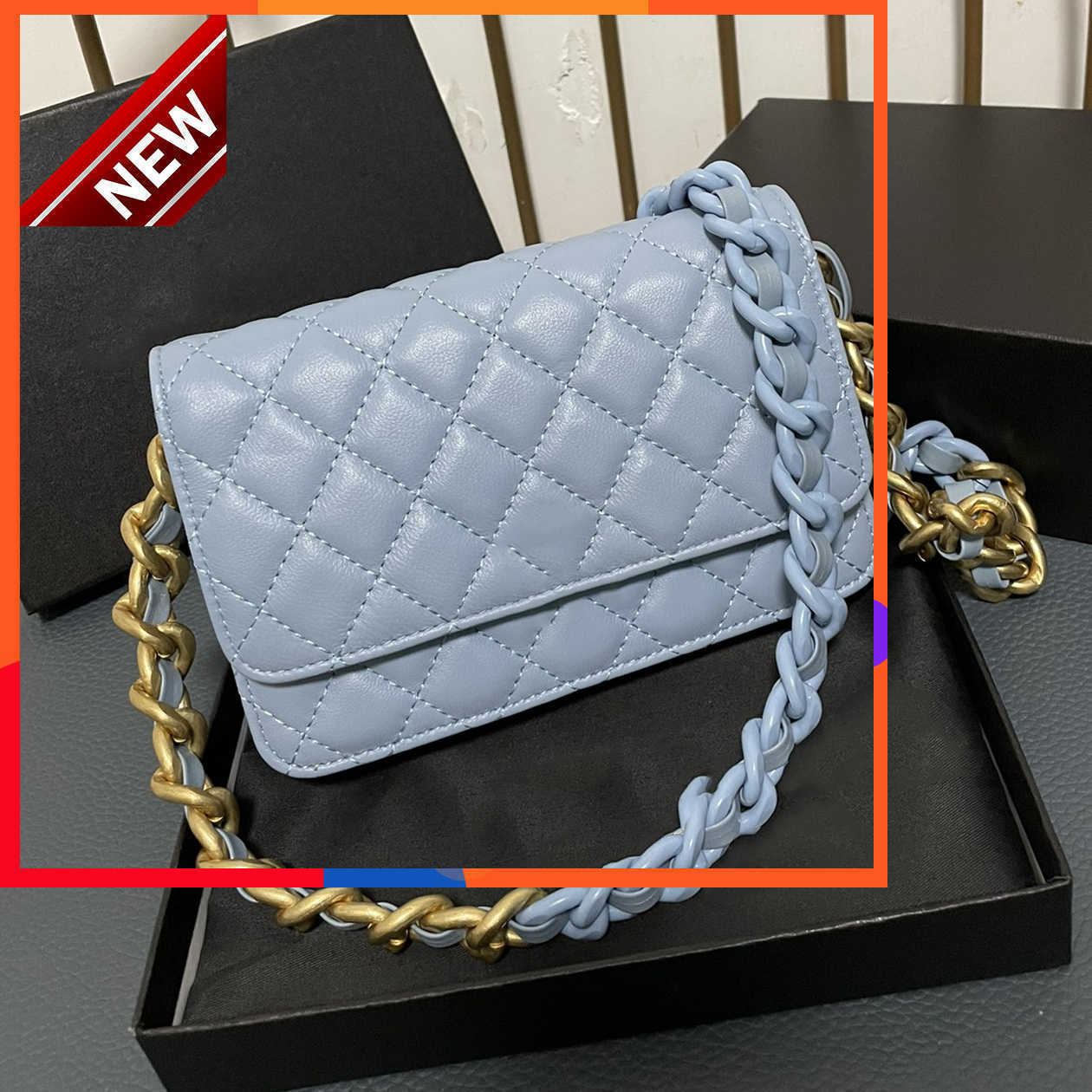 

Women's Brand Designers Shoulder Bags 2023 Textured Sheepskin Gold Chain Strap Envelope Fashion Multi-functional Cross-body Bag Factory direct sales, Sky blue