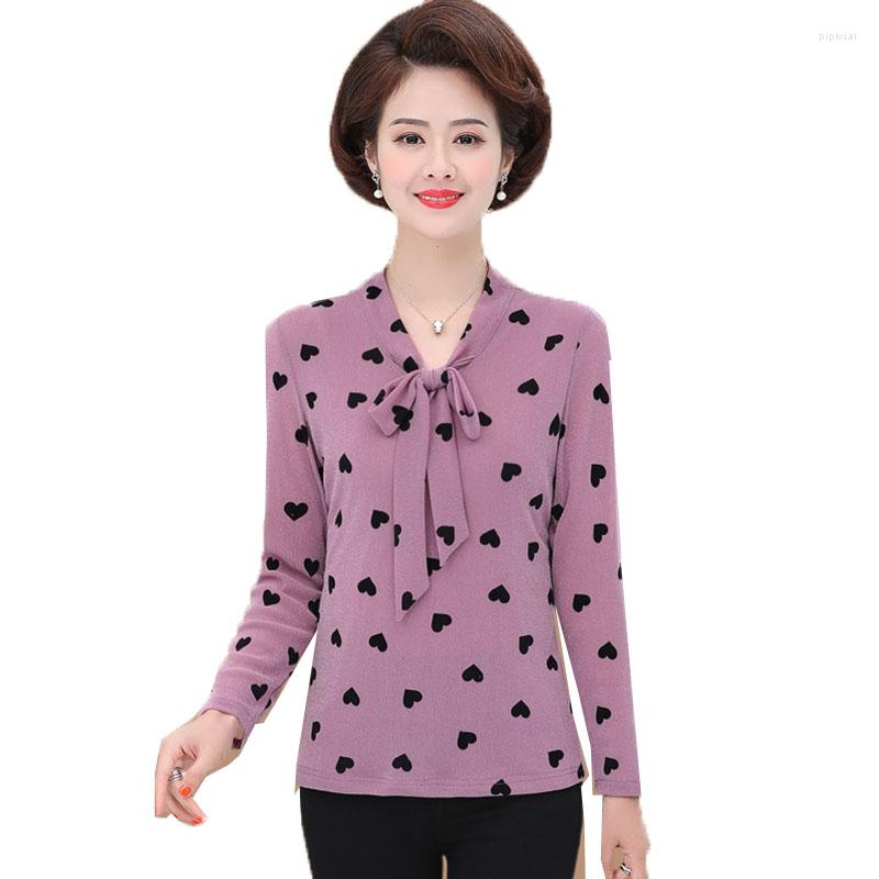 

Women's Blouses Women's Shirts Middle-Aged Mom Chiffon Shirt Blouse 2022 Spring Tops Ladies Fashion Casual Bow Base Female 5XL, Red wine