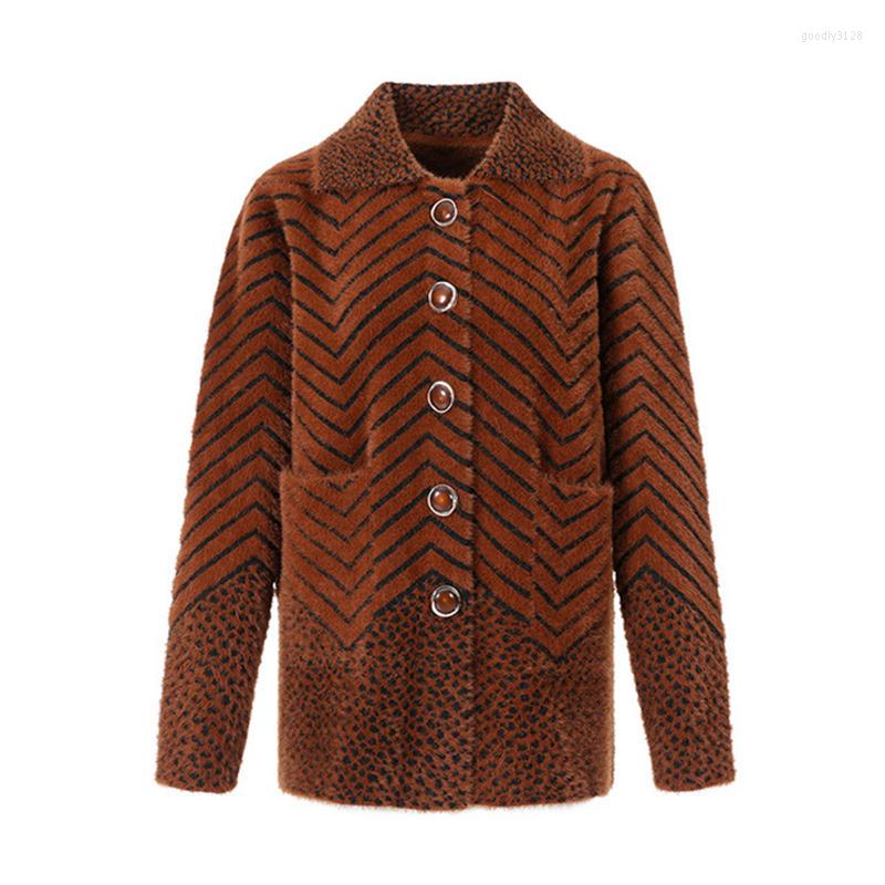 

Women's Jackets Middle-aged Old Women's Jacket Korean Water-like Velvet Coat Short Casual Mother Wear Spring Autumn Outerwear, Black brown strip
