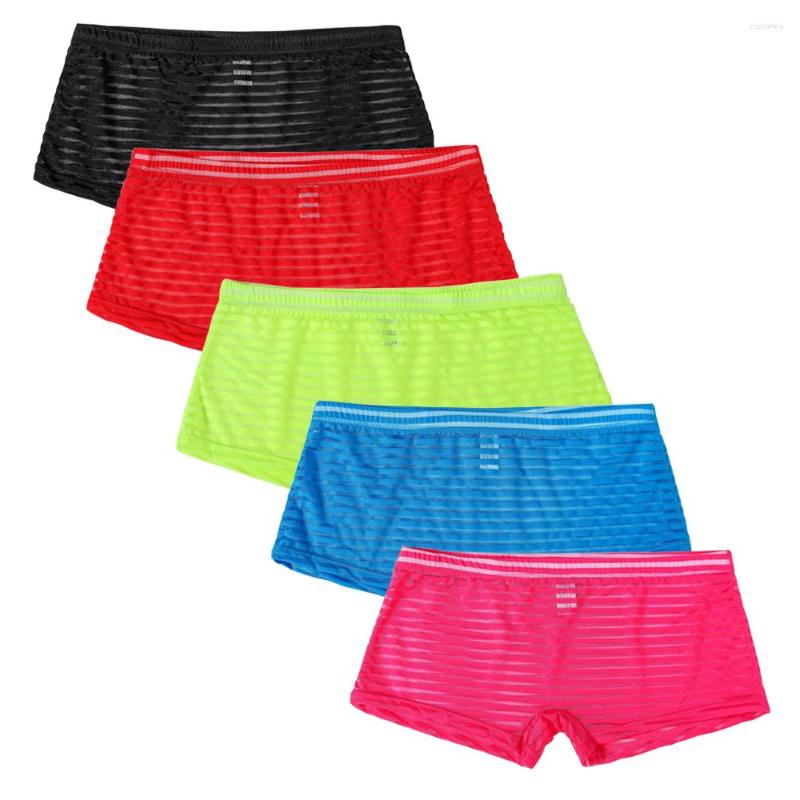

Underpants 5Pcs /Lot Men's Underwear Summer Boxer Men Sexy Mesh Thin Breathable Soft Mens Stripe Boyshorts Calzoncillo Hombre, 5 mix color-c607