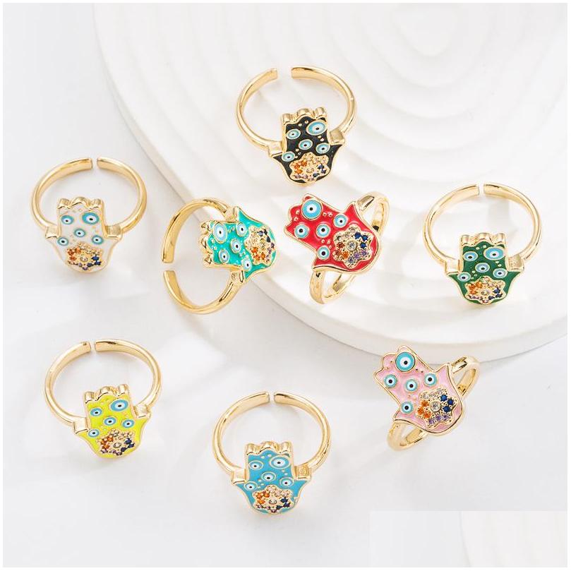 

Band Rings Fashion Jewelry Turkish Copper Gold Plated Evil Eye Ring Women Zircon Inlaid Opening Adjustable Blue Eyes Rings Drop Deliv Dh6P9