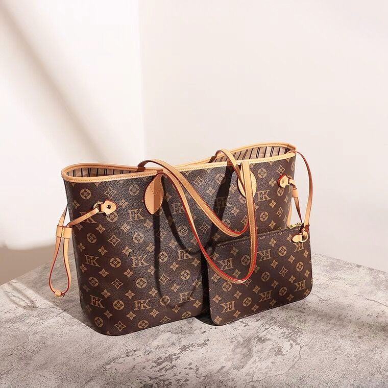 

8 colors lattice vuitton 2pcs New fashion women handbags ladies designer composite bags lady clutch bag shoulder tote female purse wallet MM size #23, Brown flower