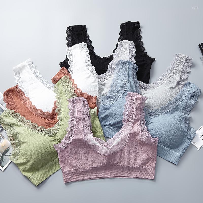 

Camisoles & Tanks Lace Wide Shouldered Waistcoat Style Cotton Lining Gathered Back Wrapped Chest Bra Yoga Sports Underwear Women, Black