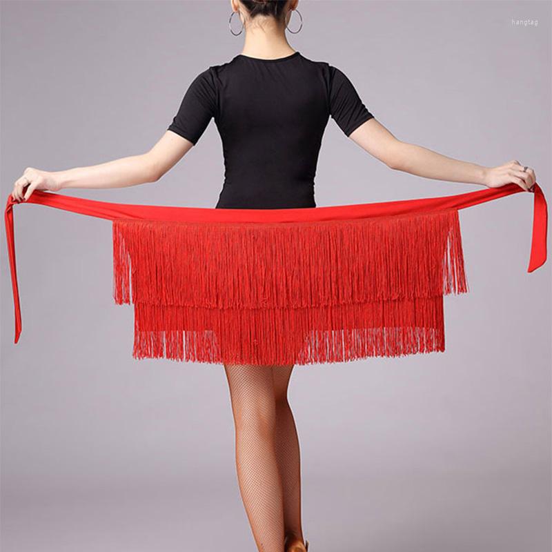 

Stage Wear Adult Belly Dance Pure Color Tassel Hip Scarf Women Performance Latin Skirt High Quality Black Red Dancing Clothes