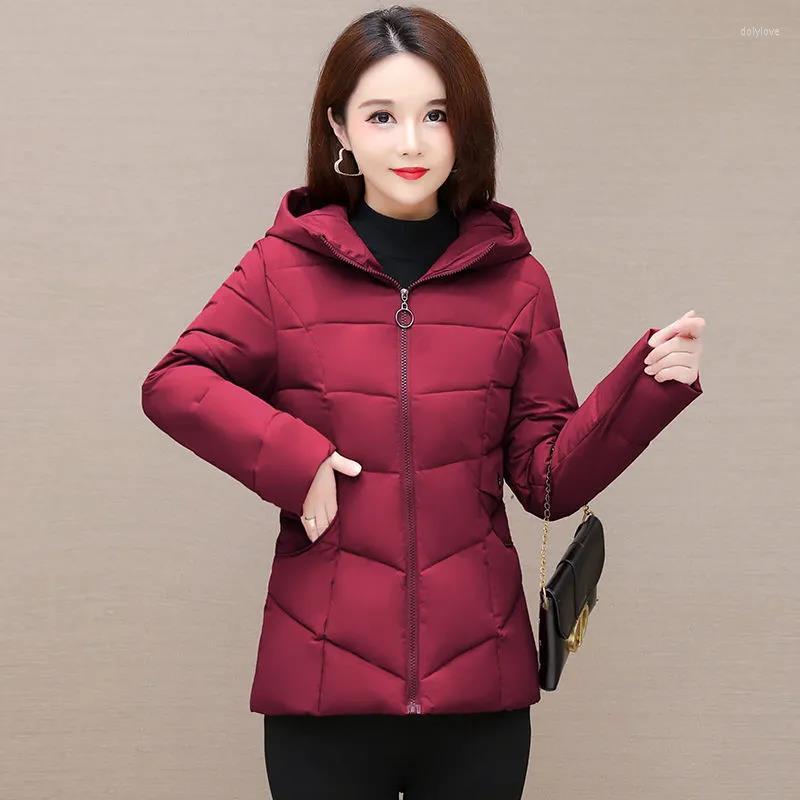 

Women's Trench Coats 2022 Women Down Cotton Jacket Winter -4XL Hooded Elegant Coat Warm Jackets Thickening Red Wine Fashion Parka Female, Black