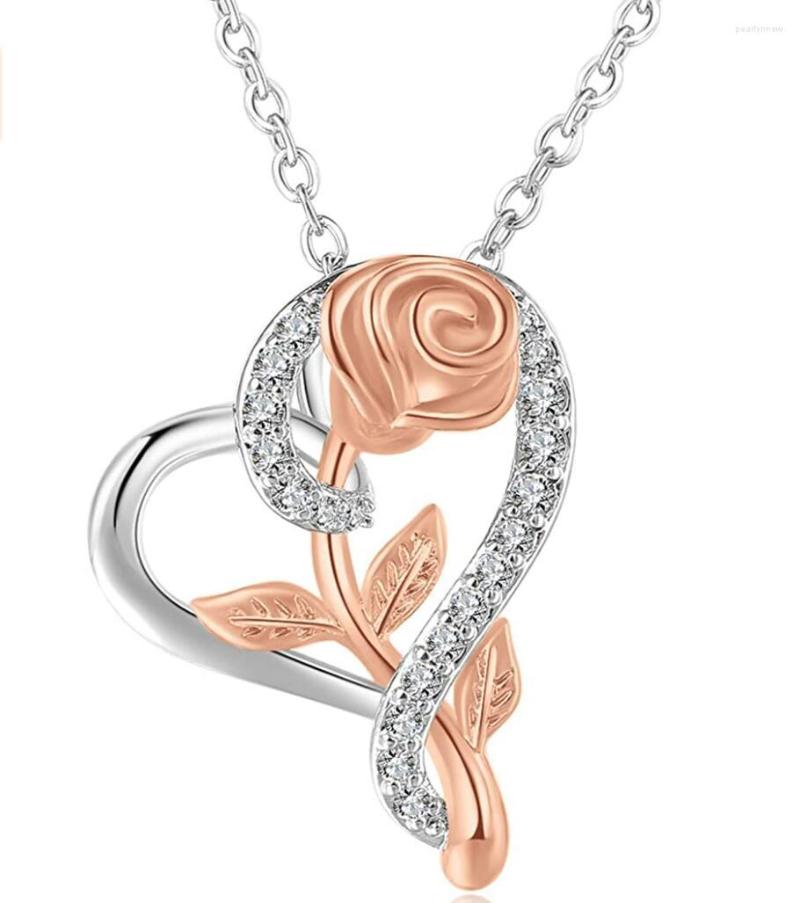 

Chains 18K Gold Heart Rose Cubic Zirconia Dainty Pendant Chain Necklace