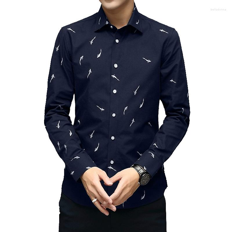 

Men's Casual Shirts TFETTERS 2022 Fashion Spring Autumn Men Shirt Business Long Sleeve Flish Print Clothes Cotton Slim, Lakeblue shirt