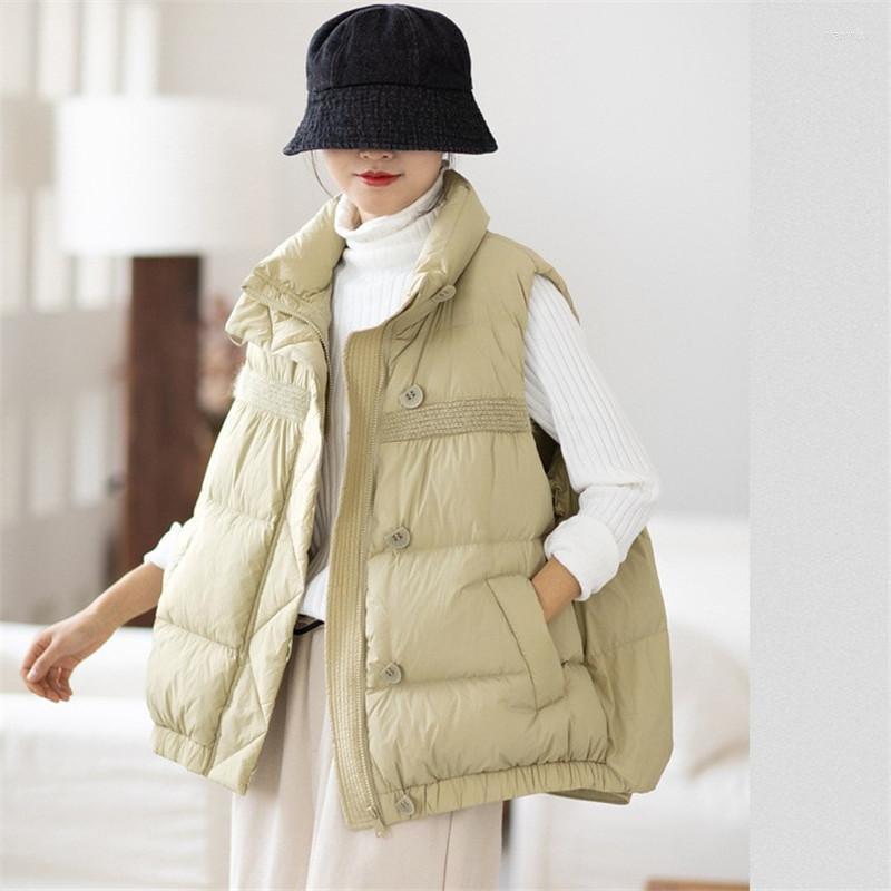 

Women's Vests Warm Thicken White Duck Down Vest Coat Women Jakcet Autumn Winter Ladies Stand Collar Sleeveless Oversize Waistcoat, Black