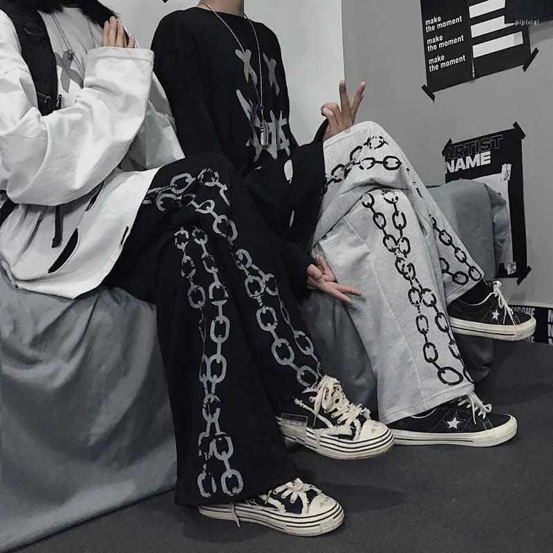 

Men's Pants Fashion Men's Casual Japanese Versatile Print Loose Straight Wide Leg Men's/Women's Sweatpants, Black