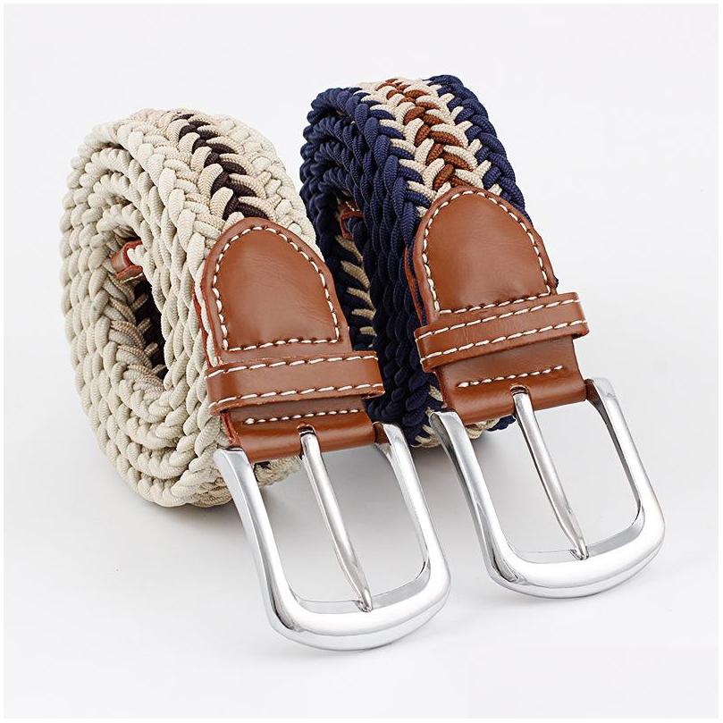 

Belts Mens Womens Wovon Belt Metal Nuddle Buckle Elastic Canvas Drop Delivery Fashion Accessories Belts Dhk1B, Black
