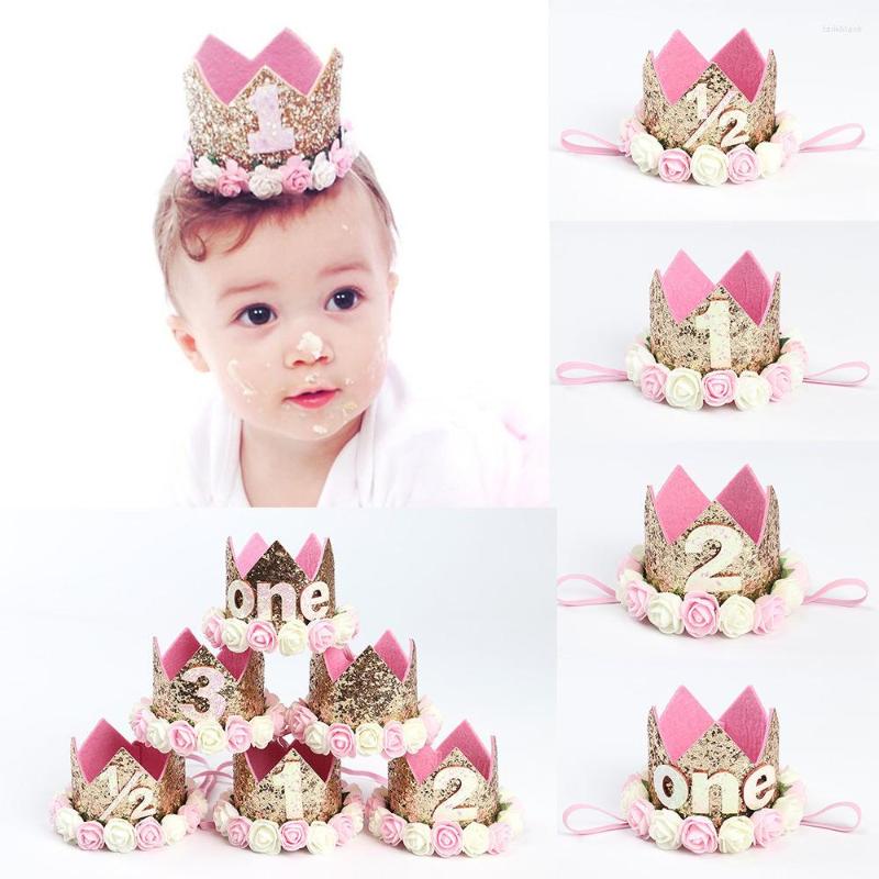 

Berets 1pc Kids 1st 2nd 3rd Birthday Caps Flower Crown Number Hat For Shower Boy One First Party Decorations Supplies, D 1 years old