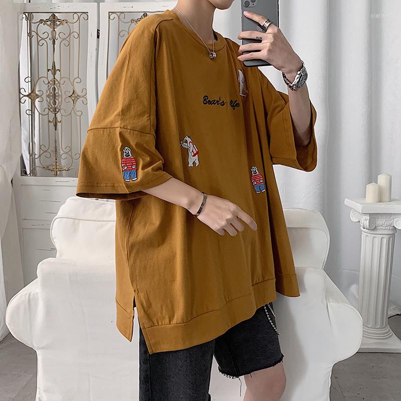 

Men's T Shirts High Quality Summer Five Quarter T-shirt Men's Loose Korean Short Sleeved Trendy Ins Super Cec Versatile Fashion Brand, Brown