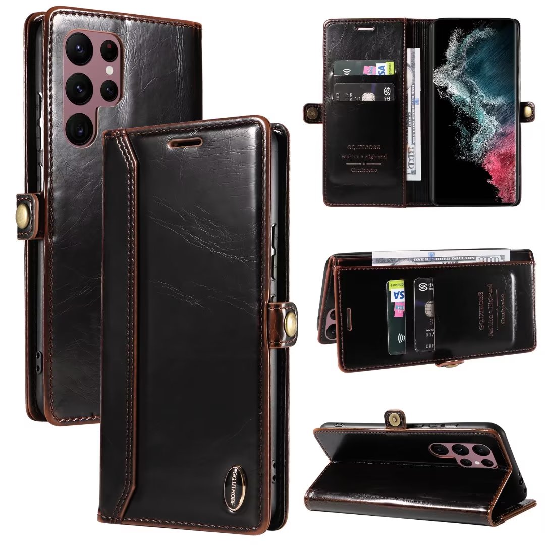 

Phone Cases For Samsung S23 S22 S21 S20 S10 FE Ultra Plus Wallet PU Shiny Leather TPU Cover Luxury Case With Card Slots, Black