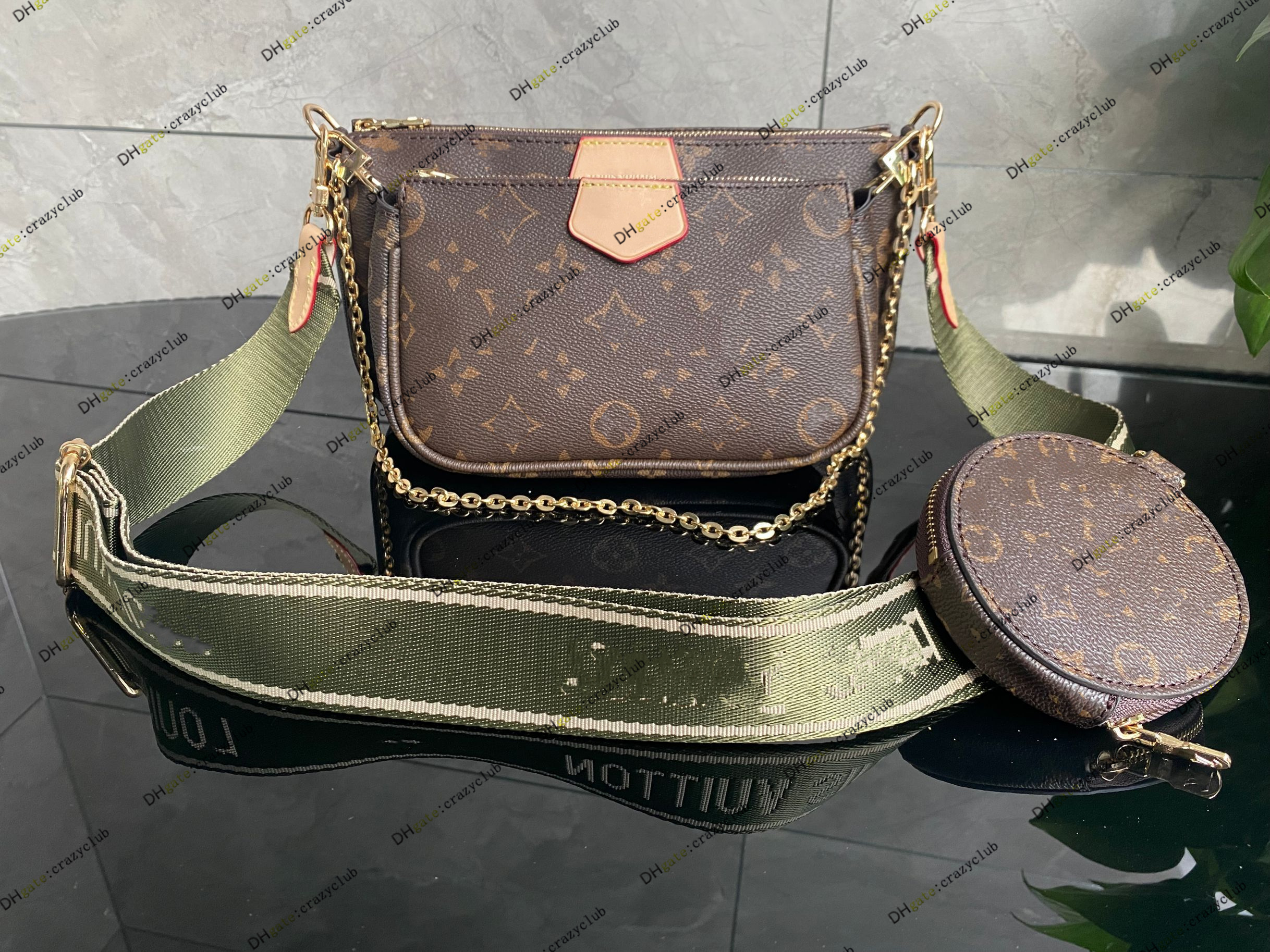 

Designer Women Shoulder bags Multi Pochette Accessoires Genuine Leather Handbags Purses Flower Mini 3pcs 3 piece set Crossbody M44840 high quality, Green