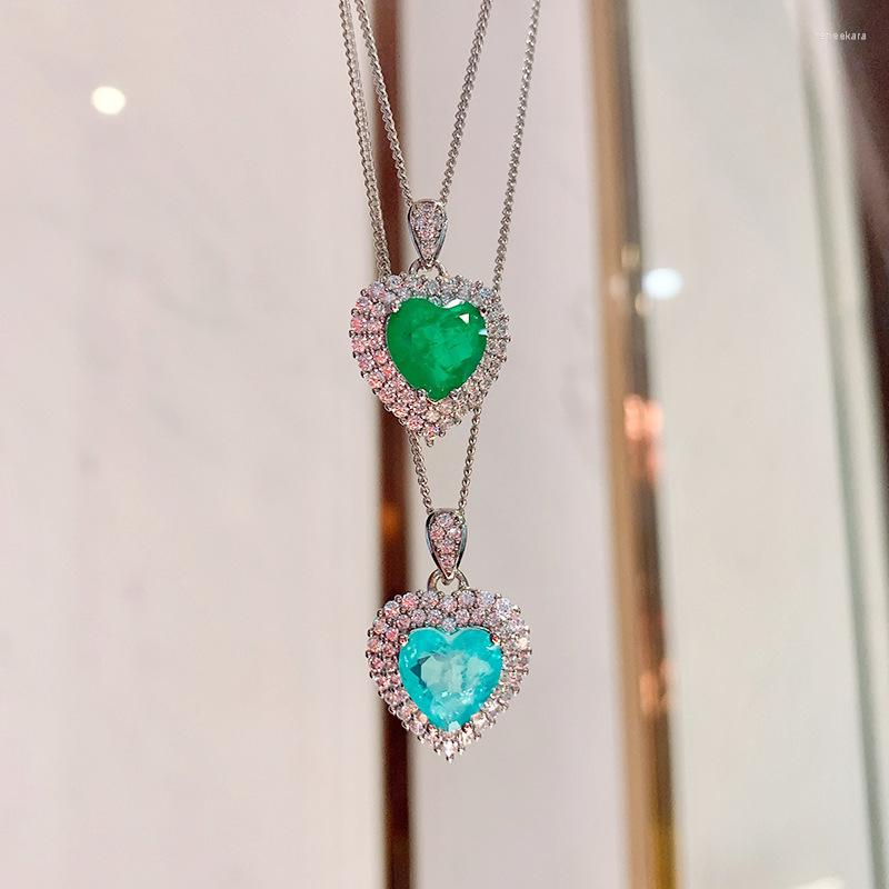 

Chains 925 Sterling Silver Heart Shaped Paraiba Tourmaline Emerald High Carbon Diamond Pendant Necklace Fine Jewelry Item