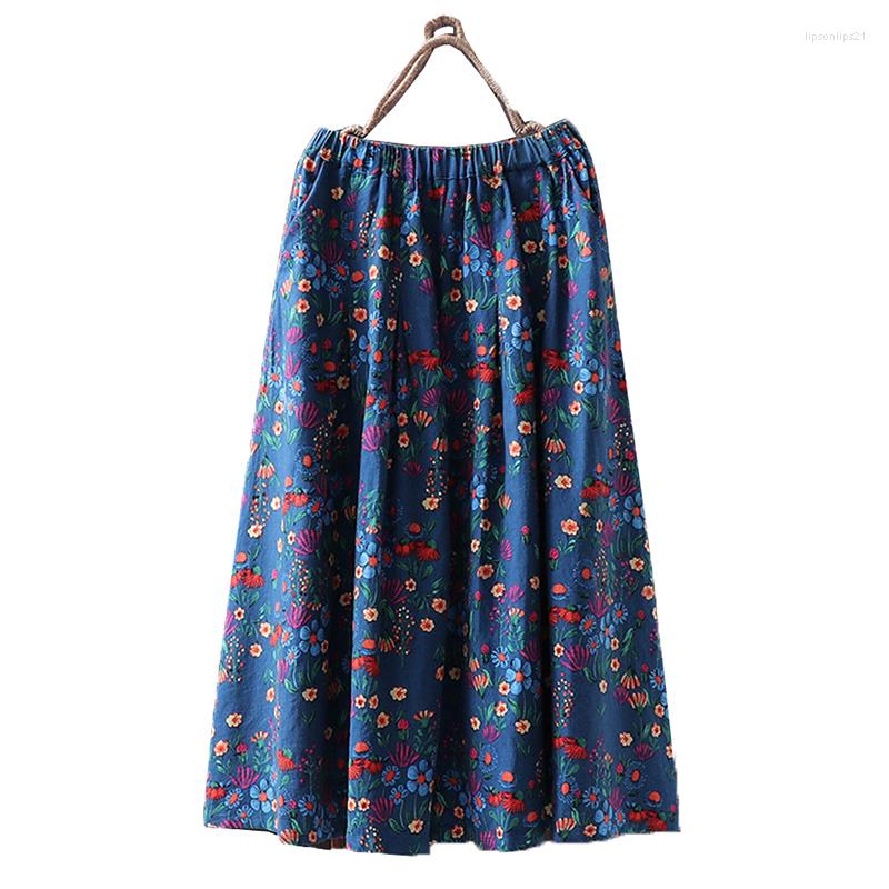 

Skirts Floral Print Women Skirt High Waist Spring Summer Female Midi A-line Ladies Elastic Farmhouse Style 2022, Photo color