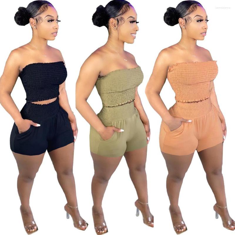 

Women' Tracksuits Two Piece Women Sets Off The Shoulder Shorts Set Solid Summer Crop Tops Matching Outfits, Orange