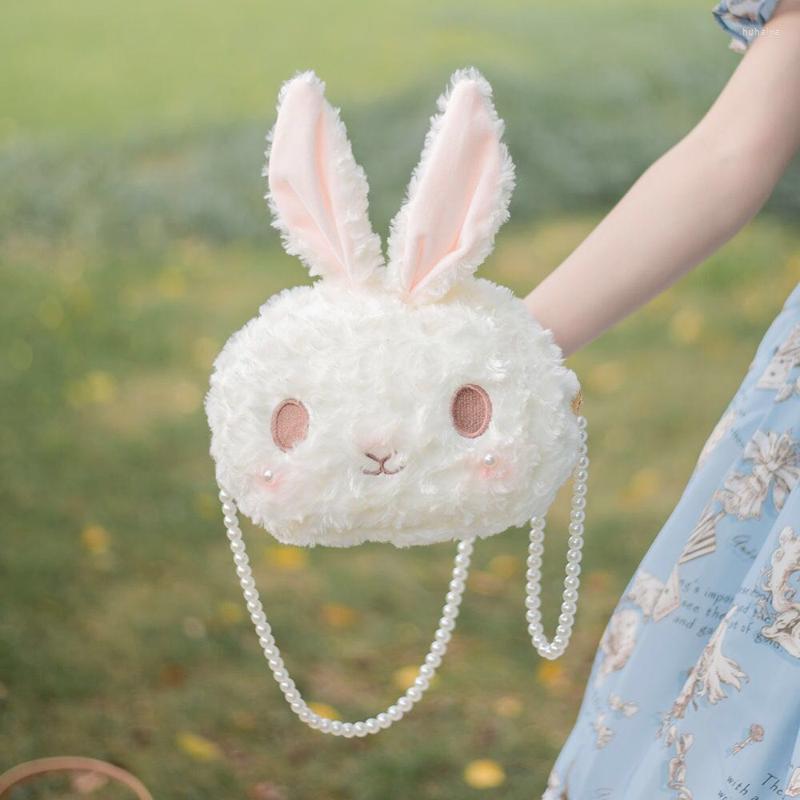 

Evening Bags Arrival Kawaii Plush Messenger Bag Women Phone Purses Lolita Girls Cute Fluffy Pearl Strap Crossbody, Chain rabbit