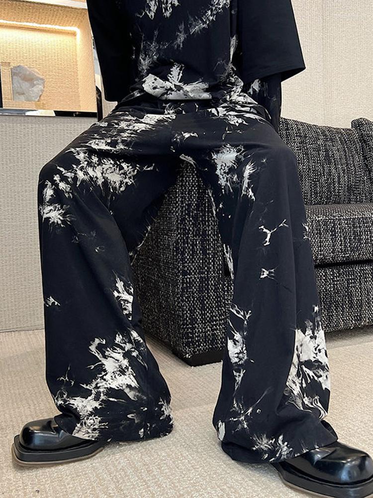 

Men's Pants Casual Loose Dyed Wide Leg Elastic Waist Summer Dark Style 2023 Fashion Contrast Color High Street 2A2521, Black