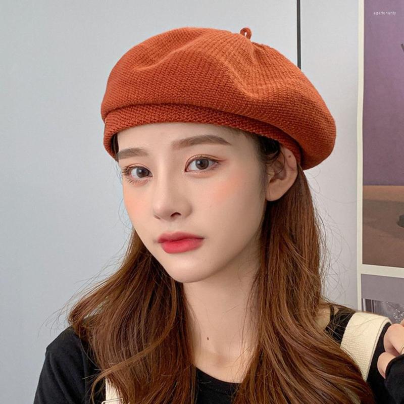 

Berets Women Beret Wind-proof No Brim Knitting Round Top Cap Good Stretchy Dress Up Hat Elegant Lady Winter, Grey