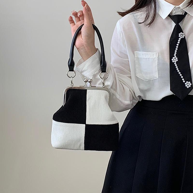 

Evening Bags Color Block Checkerboard Corduroy Bag For Women 2022 Small Fashion Retro Clip One Shoulder Messenger, Brown