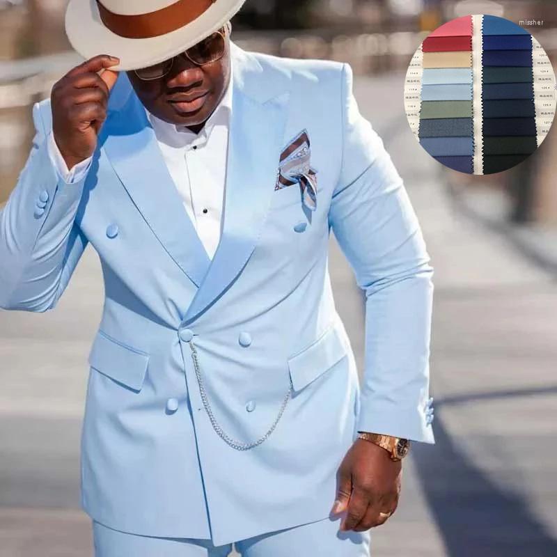 

Men's Suits Light Blue Slim Fit Men Double Breasted Blazer Trousers Peaked Lapel Groom Tuxedo Wedding Prom 2Pcs Party Wear Jacket Pant, Multi