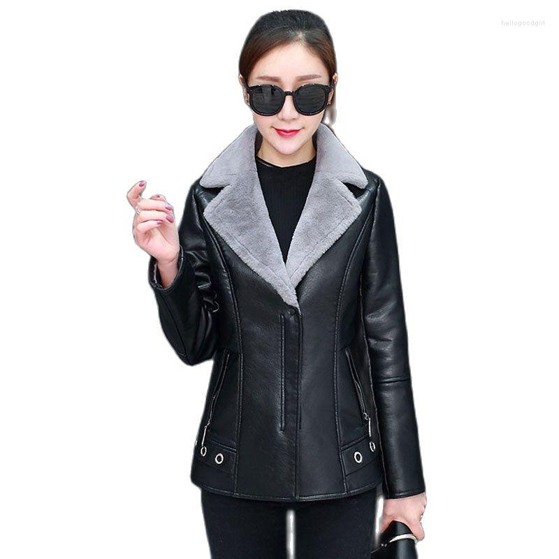 

Women' Leather Velvet Warm Jacket Women Winter 2022 Black Coat Business Office Outerwear Korean Fashion Clothing Veste Femme Hiver, Khaki
