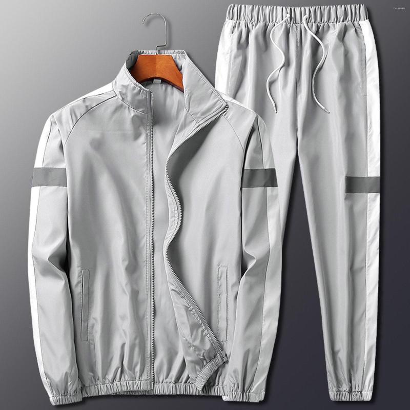

Men's Pants Men's Casual Two-piece Suit Color Block ZipperStand Collar Sweatershirts Mid Waist Trouser Sports Set With Pockets, White