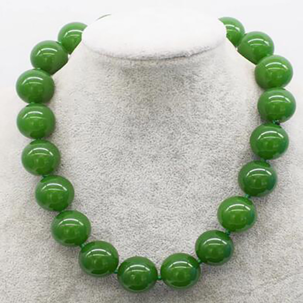 

Charming Jewellery big size green jade round 20mm necklace 17.5inch wholesale
