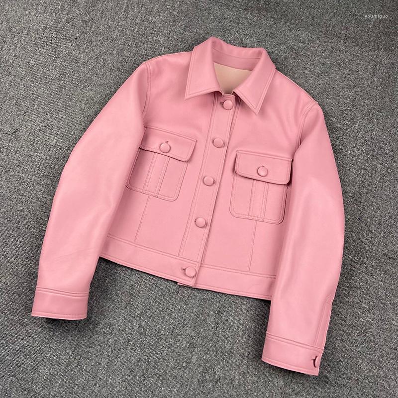 

Women's Leather Jackets High Real Quality 2023 Coats Women Bomber Jacket Motorcycle Lady Spring Sheepskin Autumn Girl, Black