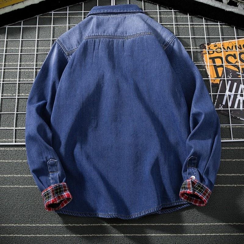 

Men's Casual Shirts Warm Mens Thick Denim Loose Spring Autumn Full Sleeve Cargo Jacket Tops Youthful Vintage Single Breasted Cotton