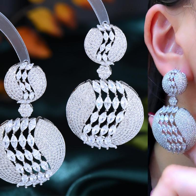 

Dangle Earrings Missvikki Original Luxury Big Round Pendant Full Mirco Paved Cubic Zircon CZ For Women Wedding Jewelry Gift