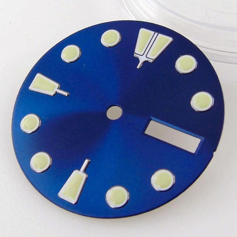 

Watch Repair Kits Blue 28.5mm Dial Fit For NH35A NH35 Automatic Movement Lume Face Date Window Suitable 3.8 O'clock Crown