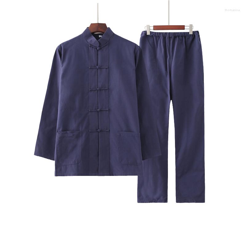 

Ethnic Clothing Men's 2022 Autumn Suit Chinese Style Wu Shu Skirt&Trousers Cotton Sets Tai Chi M-4XL