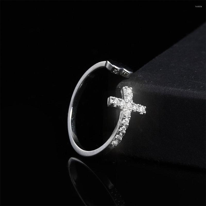 

Wedding Rings Cross Heart Channel Setting Rhinestone Irregular Adjustable Love Shaped Opening Costume Jewelry For Women Silver