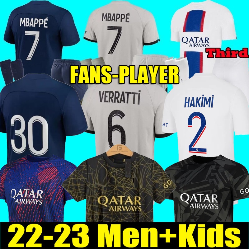 

22 23 MBAPPE PsGs soccer jerseys 2022 2023 WIJNALDUM SERGIO RAMOS HAKIMI fourth Maillots de football VERRATTI third Pre-Match shirt Men kids Full Kits, Home full kit+patch