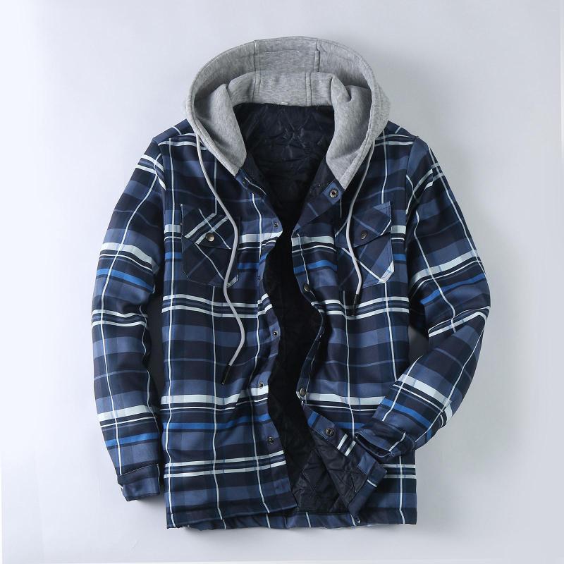 

Men's Jackets Men Autumn And Winter Fashion Casual Check Square Lapel Pocket Hooded Fastening Clip Cotton Igloo Coats For Mountain Jacket