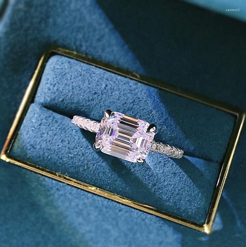 

Cluster Rings Classic 925 Sterling Silver Asscher Cut 7 9 MM High Carbon Diamond Engagement Simple Ring Ladies Fine Jewelry Gift