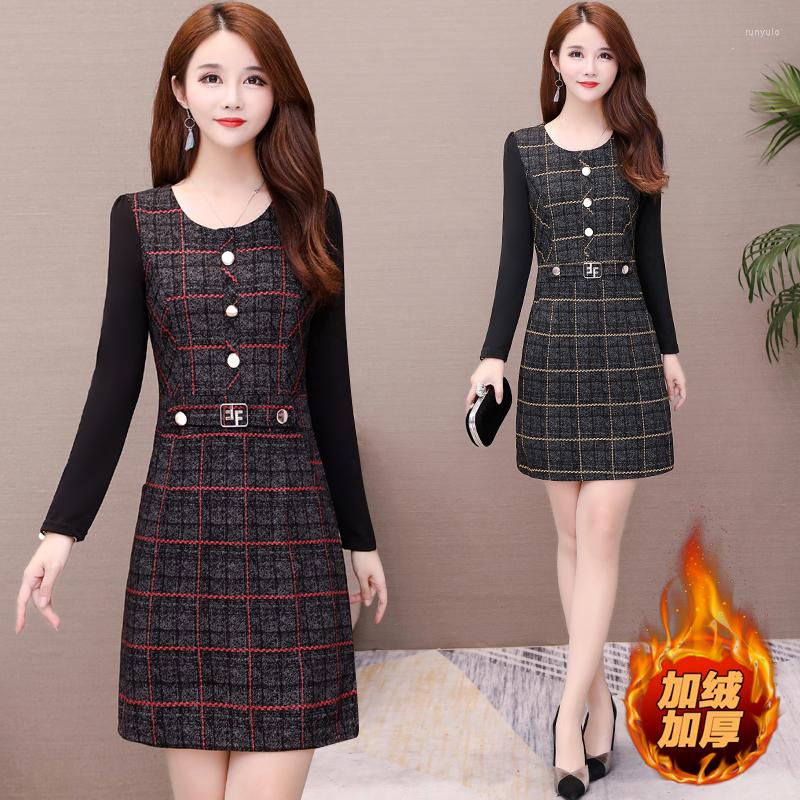 

Casual Dresses 2022 Spring Autumn Winter Women Dress Fashion Plaid Long-sleeved Bag Hip Slim Lady Elegant Vestidos Female 5XL, Yellow